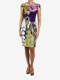 Multicoloured Silk Floral Printed Dress - Size UK 8