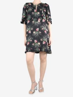 Black Flower Cloud Silk Ruffle Dress - Size UK 12 7 Black Flower Cloud Silk Ruffle Dress - Size UK 12 -The Dress Suite IMG 5941