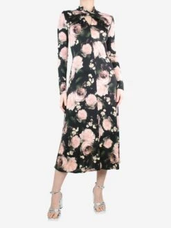 Erdem Black Floral Printed Midi Dress - Size UK 12