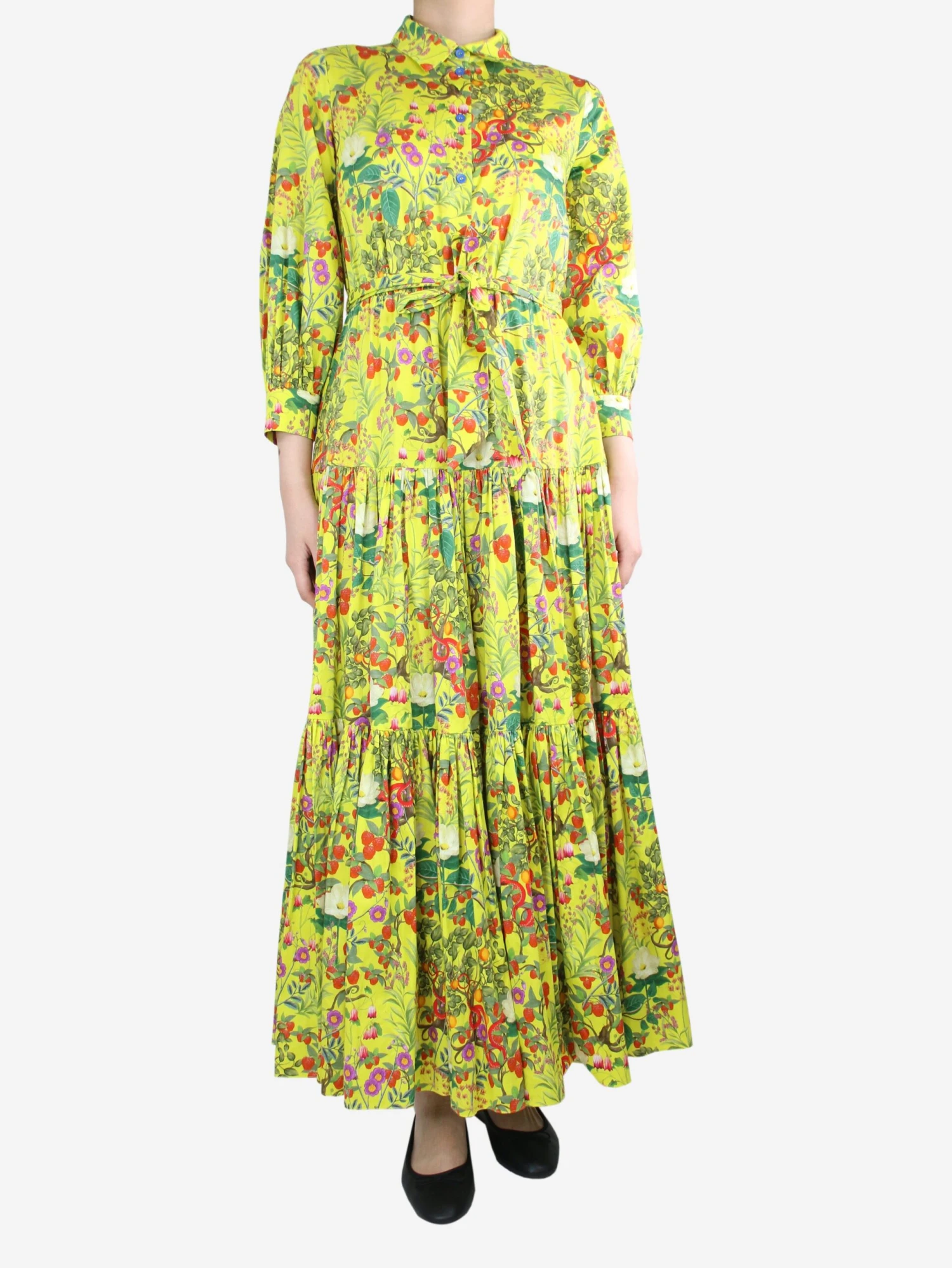 Yellow Belted Floral Printed Dress - Size UK 10 3 Yellow Belted Floral Printed Dress - Size UK 10