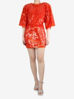 Orange Open-back Sequin Mini Dress - Size UK 12