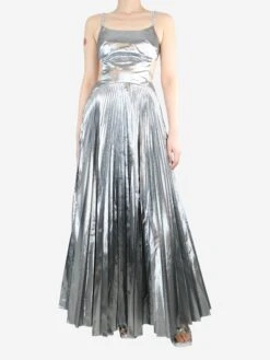 Christopher Kane Silver Sleeveless Cutout Pleated Dress - Size UK 8
