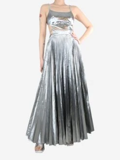 Christopher Kane Silver Sleeveless Cutout Pleated Dress - Size UK 8 -The Dress Suite IMG 6086