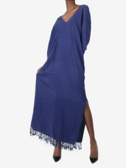 Navy Kaftan Style Maxi Dress - Size UK 10