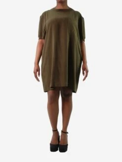 Khaki Short-sleeved Pocket Dress - Size UK 14