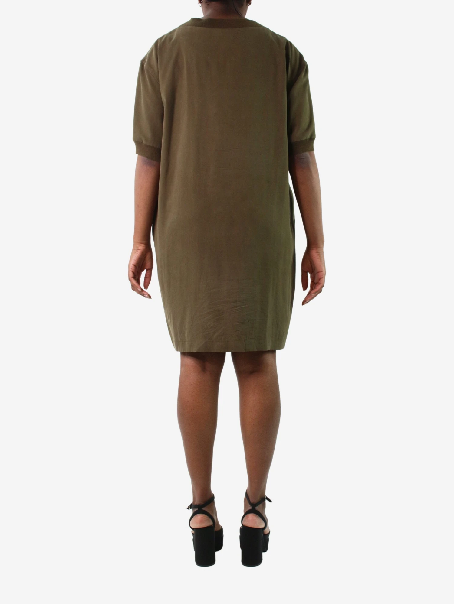 Khaki Short-sleeved Pocket Dress - Size UK 14 4 Khaki Short-sleeved Pocket Dress - Size UK 14 - Image 2