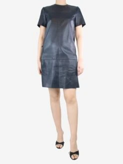 Celine Blue Short-sleeved Leather Dress - Size UK 12