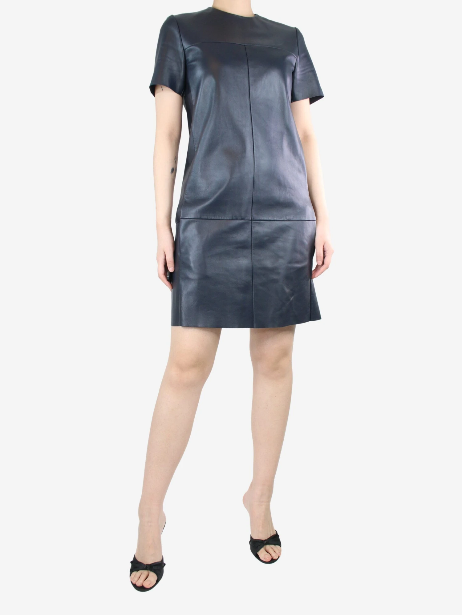 Celine Blue Short-sleeved Leather Dress - Size UK 12 5 Celine Blue Short-sleeved Leather Dress - Size UK 12 - Image 3
