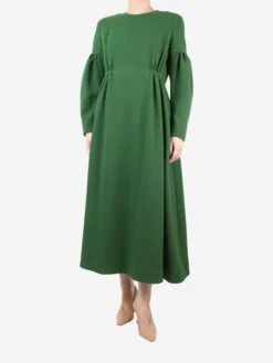 Green Gathered Crepe Dress - Size UK 12