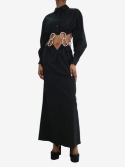 Black Crystal-embellished Cutout Wool Maxi Dress - Size XS