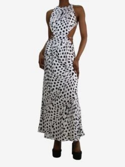 White Sleeveless Cutout Polka Dot Dress - Size US 2