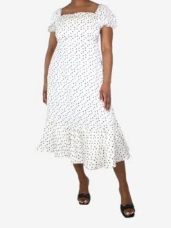 Cream Off-shoulder Polka-dot Midi Dress - Size UK 14 -The Dress Suite IMG 7077 3b8c0101 bd48 4098 acb3 e65cebb6ffb6