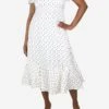 Cream Off-shoulder Polka-dot Midi Dress - Size UK 14