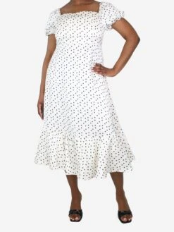 Cream Off-shoulder Polka-dot Midi Dress - Size UK 14