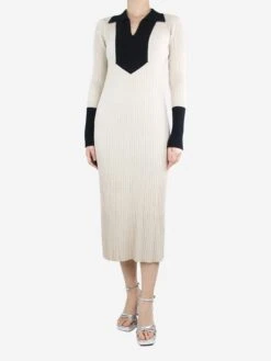 By Malene Birger Cream Ribbed Collared Midi Dress - Size M