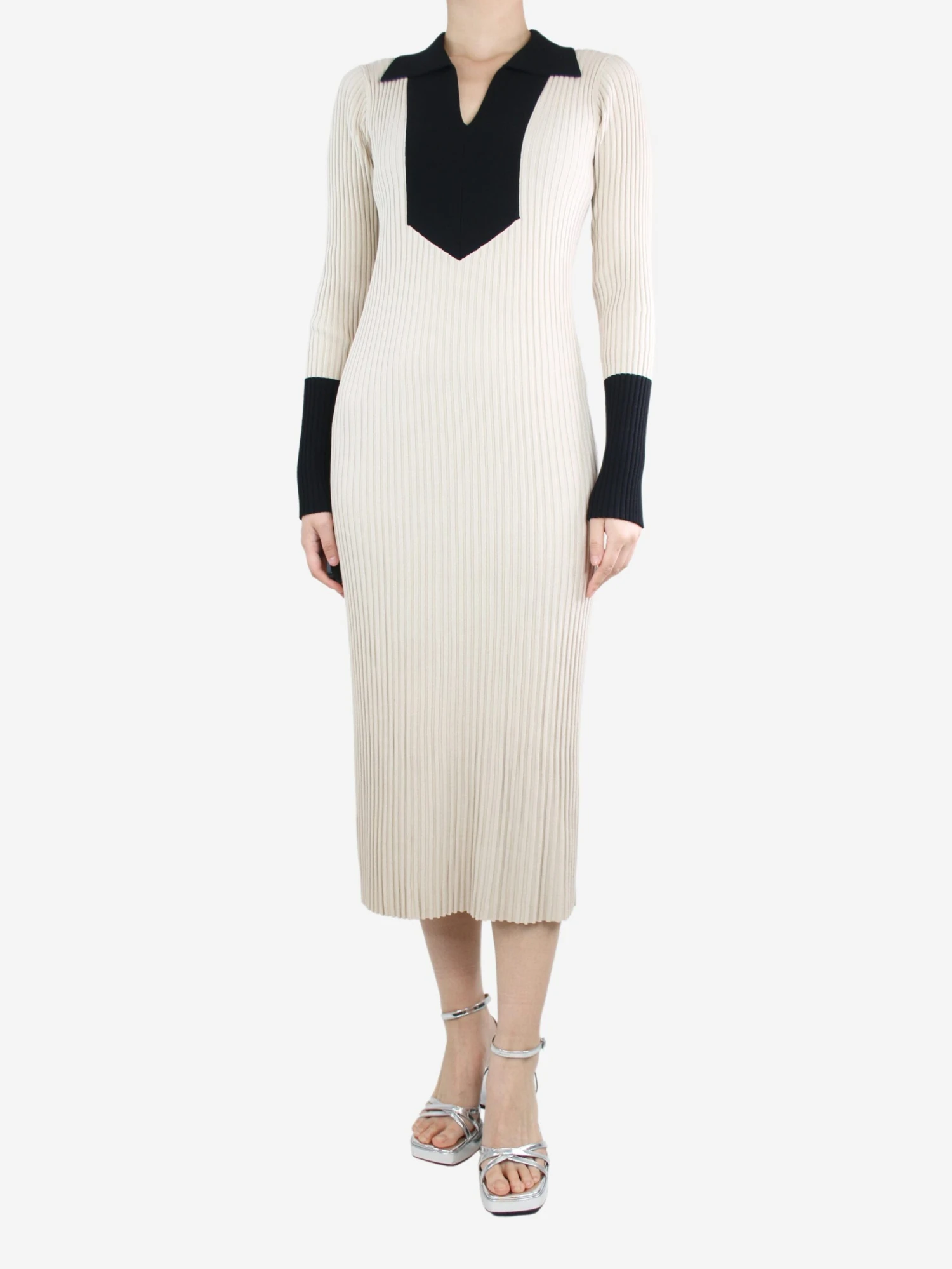 By Malene Birger Cream Ribbed Collared Midi Dress - Size M 3 By Malene Birger Cream Ribbed Collared Midi Dress - Size M