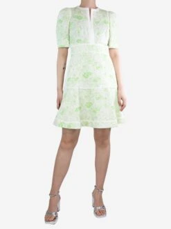 ME+EM Green And Cream Floral Printed Dress - Size UK 8