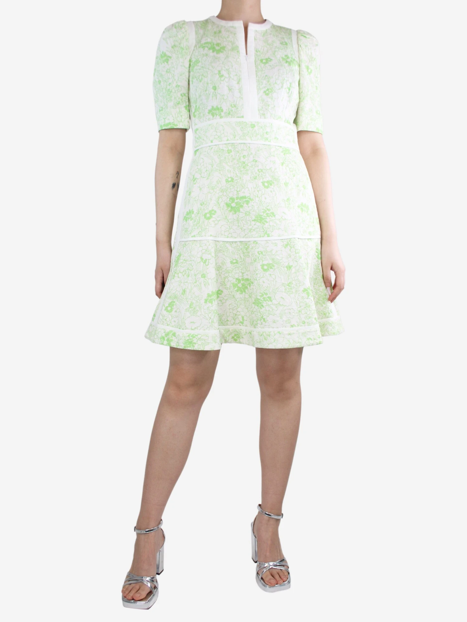 ME+EM Green And Cream Floral Printed Dress - Size UK 8 3 ME+EM Green And Cream Floral Printed Dress - Size UK 8