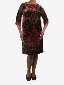 Etro Burgundy Floral Printed Velvet Dress - Size IT 44