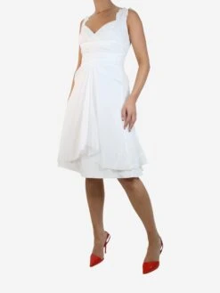 Celine White V-neckline Ruffle Trim Midi Dress - Size UK 12 -The Dress Suite IMG 7226 81d07987 211c 45c9 9d37 1fa54e024369