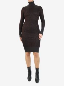 Salvatore Ferragamo Brown Metallic Knitted Dress - Size XS