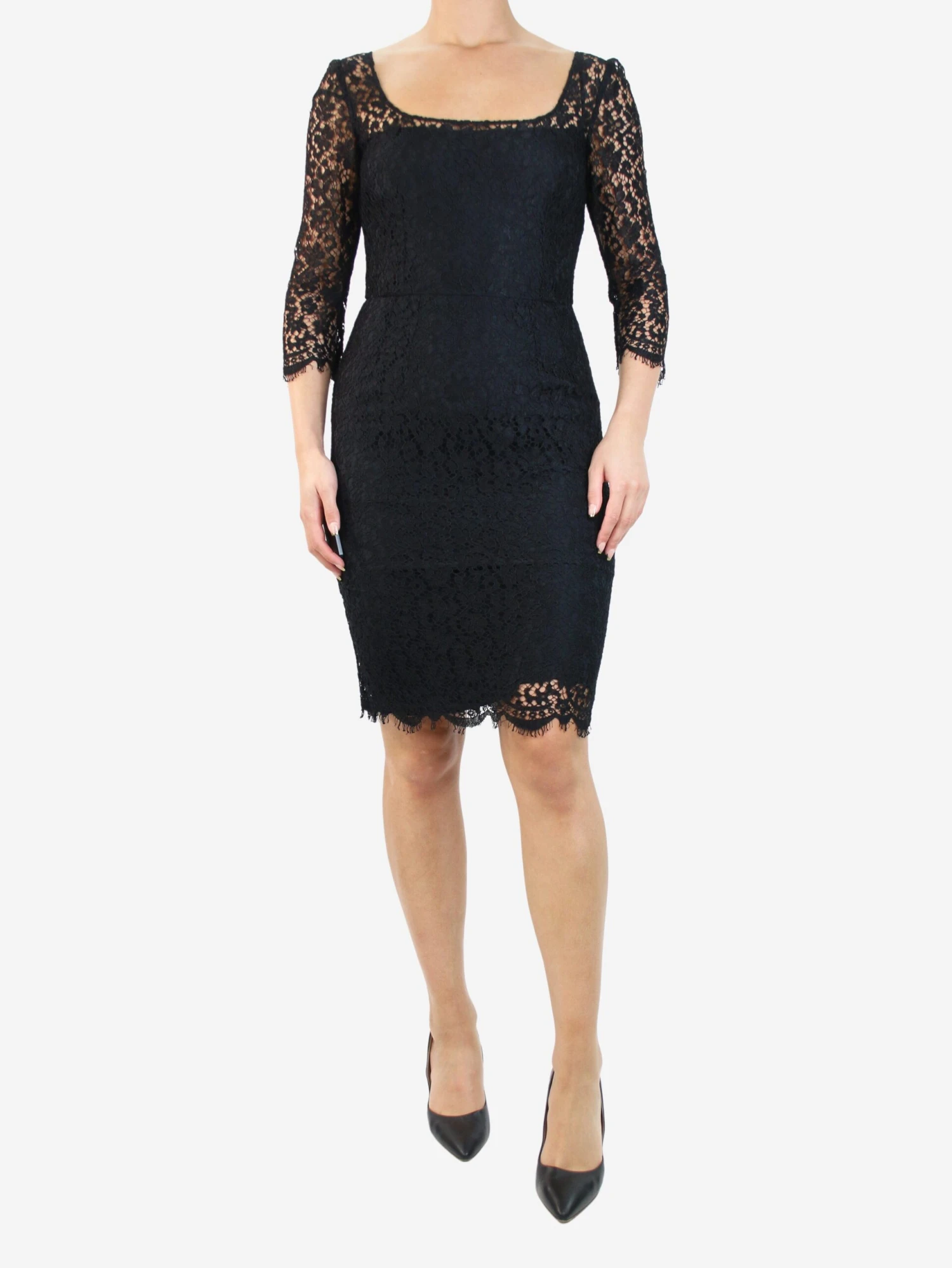 Dolce & Gabbana Black 3/4 Sleeve Lace Midi Dress - Size UK 10 3 Dolce & Gabbana Black 3/4 Sleeve Lace Midi Dress - Size UK 10