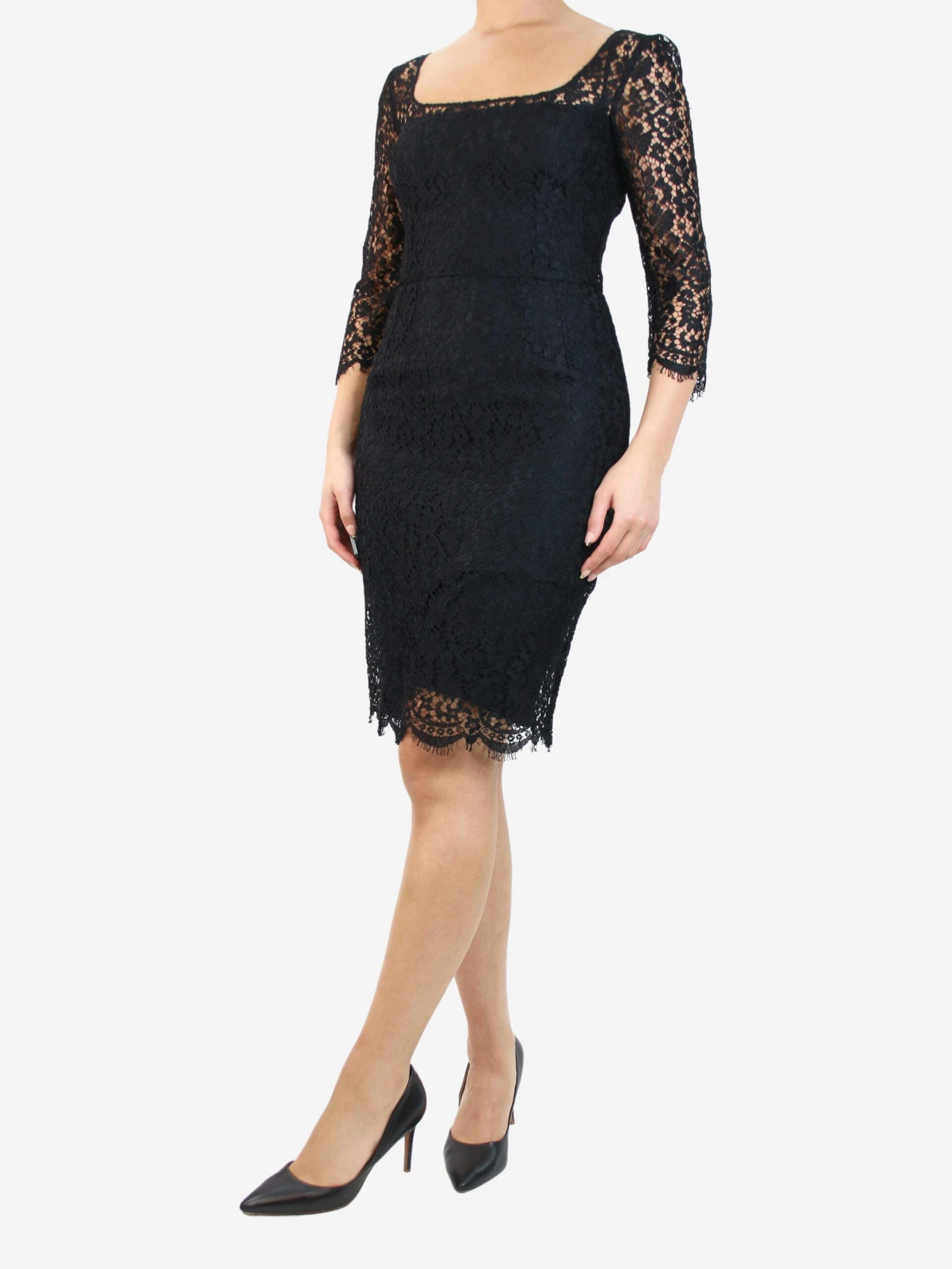 Dolce & Gabbana Black 3/4 Sleeve Lace Midi Dress - Size UK 10 5 Dolce & Gabbana Black 3/4 Sleeve Lace Midi Dress - Size UK 10 - Image 3