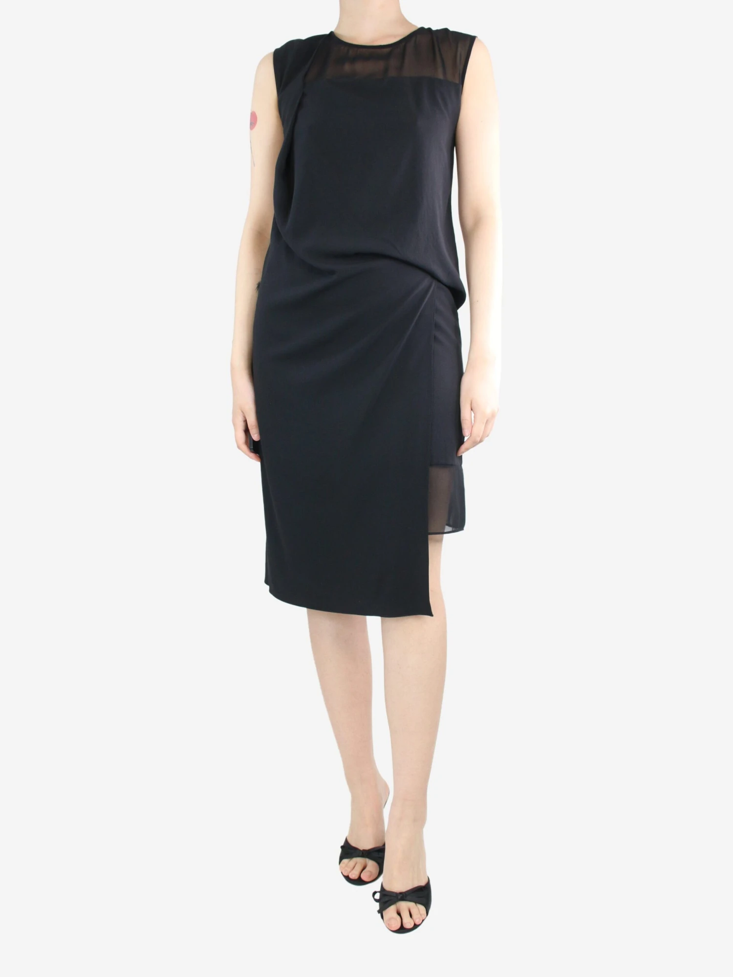 Helmut Lang Black Sleeveless Gathered Midi Dress - Size UK 12 3 Helmut Lang Black Sleeveless Gathered Midi Dress - Size UK 12