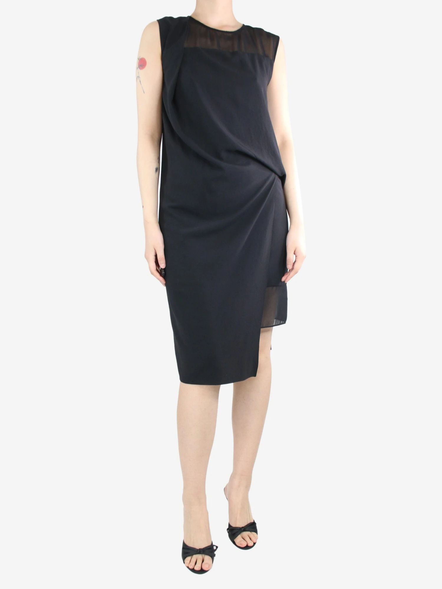 Helmut Lang Black Sleeveless Gathered Midi Dress - Size UK 12 5 Helmut Lang Black Sleeveless Gathered Midi Dress - Size UK 12 - Image 3