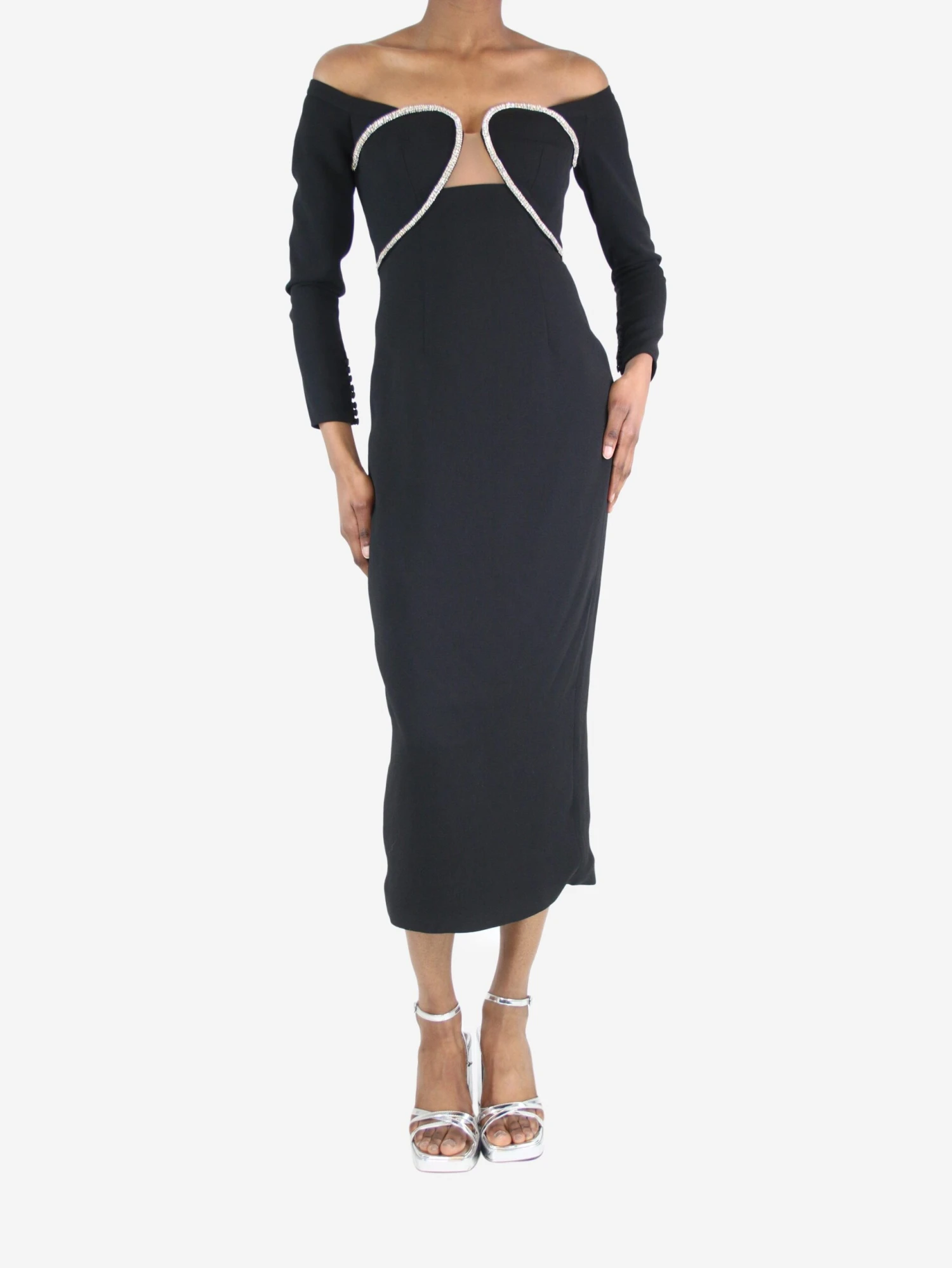 SELF PORTRAIT Self-portrait Black Crystal-embellished Corset Midi Dress - Size UK 8 3 SELF PORTRAIT Self-portrait Black Crystal-embellished Corset Midi Dress - Size UK 8