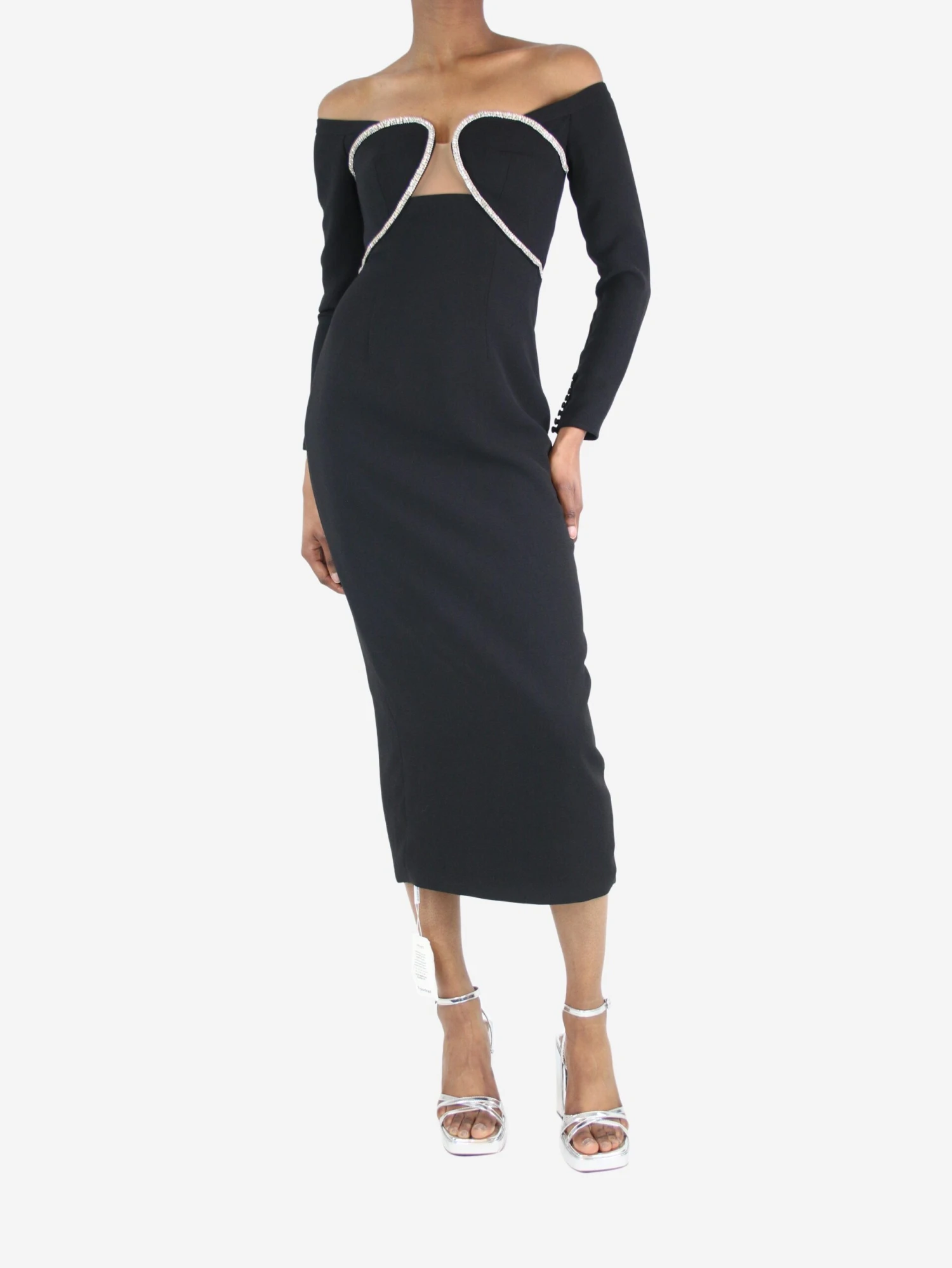 SELF PORTRAIT Self-portrait Black Crystal-embellished Corset Midi Dress - Size UK 8 5 SELF PORTRAIT Self-portrait Black Crystal-embellished Corset Midi Dress - Size UK 8 - Image 3