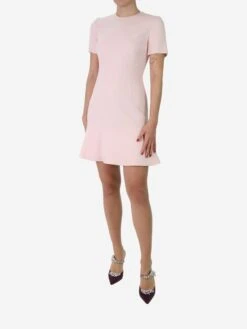 Christian Dior Light Pink Short-sleeved Wool Crepe Dress - Size UK 10