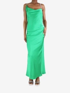 Green Embellished-strap Satin Dress - Size XS