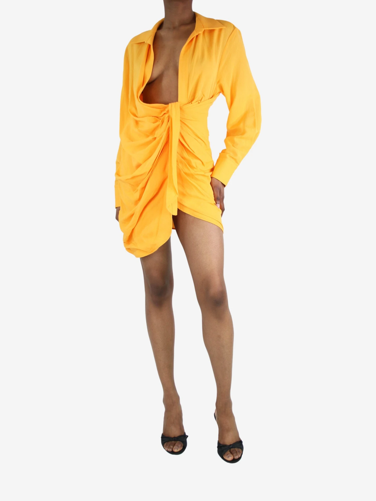 Jacquemus Orange Gathered Shirt Dress - Size UK 6 5 Jacquemus Orange Gathered Shirt Dress - Size UK 6 - Image 3