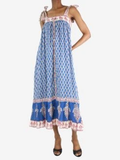 Blue Sleeveless Floral-printed Midi Dress - Size XS