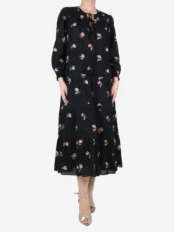 ULLA JOHNSON Black Floral Patterned Tiered Midi Dress - Size UK 12 7 ULLA JOHNSON Black Floral Patterned Tiered Midi Dress - Size UK 12 -The Dress Suite IMG 7619