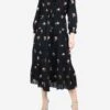 ULLA JOHNSON Black Floral Patterned Tiered Midi Dress - Size UK 12