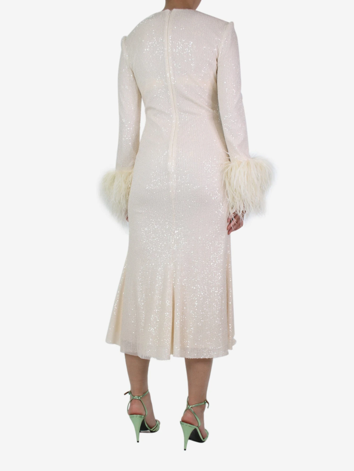 SELF PORTRAIT Cream Feather-trimmed Sequined Dress - Size UK 10 4 SELF PORTRAIT Cream Feather-trimmed Sequined Dress - Size UK 10 - Image 2