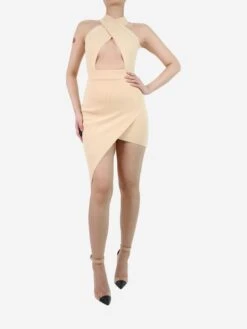 SELF PORTRAIT Self-portrait Nude Cross-over Knitted Dress - Size M