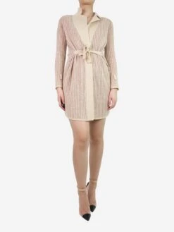 Missoni Cream And Pink Knitted Dress With Belt - Size UK 6