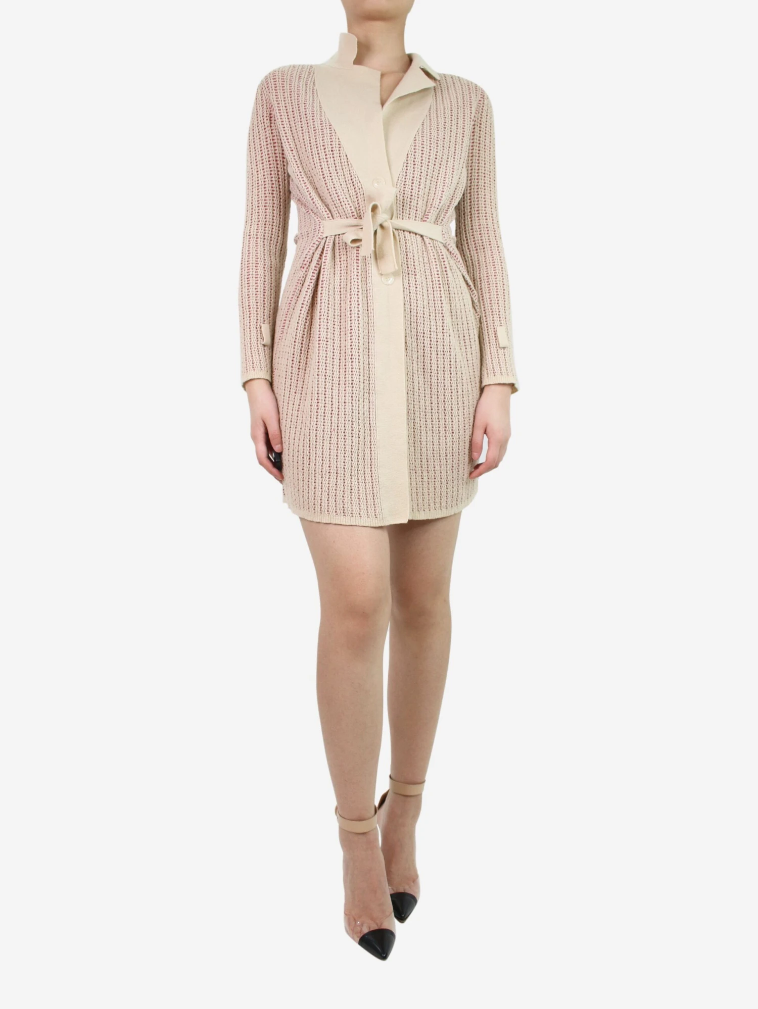 Missoni Cream And Pink Knitted Dress With Belt - Size UK 6 3 Missoni Cream And Pink Knitted Dress With Belt - Size UK 6