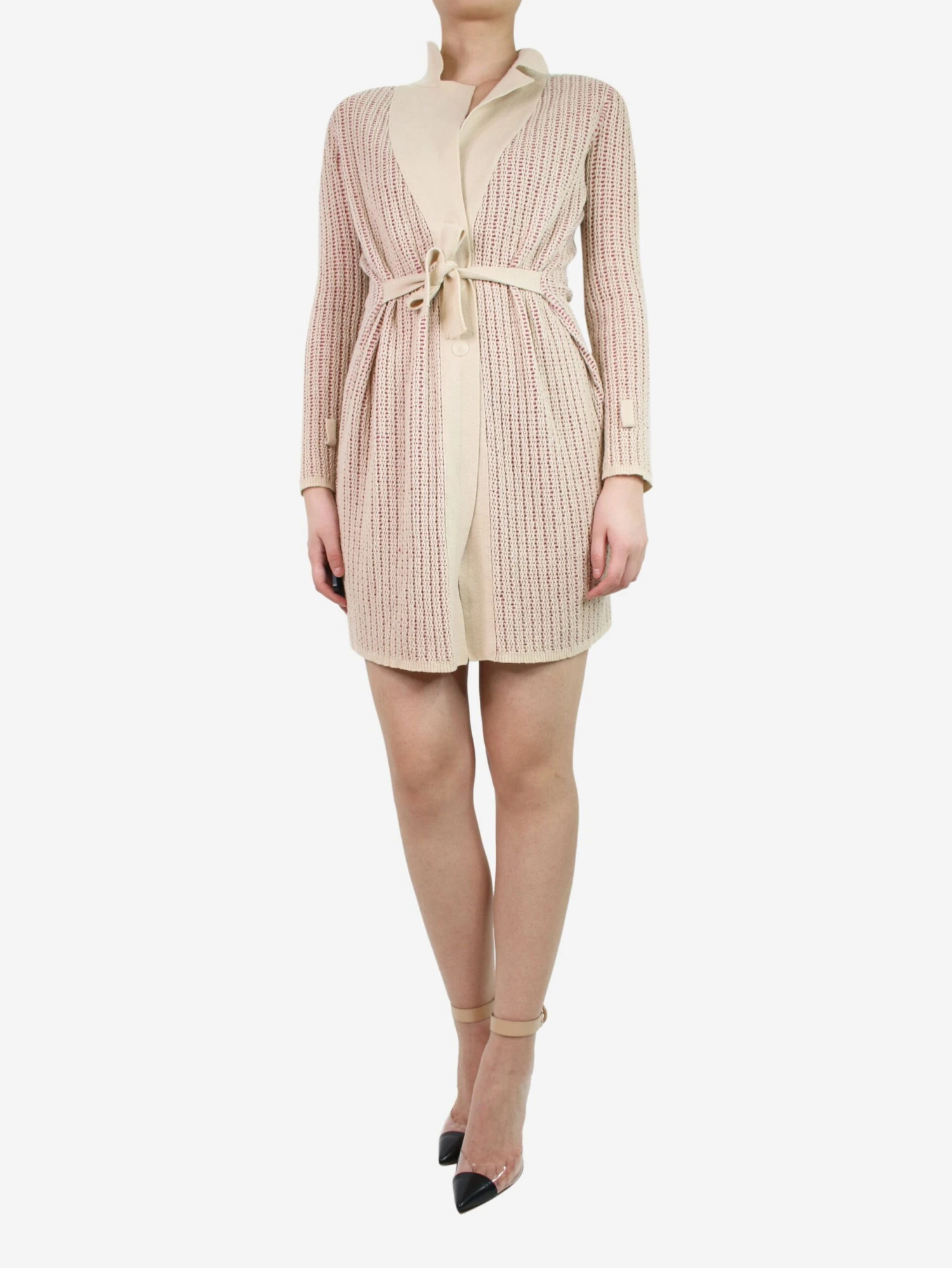 Missoni Cream And Pink Knitted Dress With Belt - Size UK 6 5 Missoni Cream And Pink Knitted Dress With Belt - Size UK 6 - Image 3
