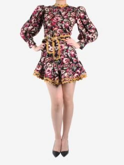 Multi Corduroy Floral Printed Dress With Belt - Size S