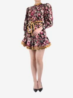 Multi Corduroy Floral Printed Dress With Belt - Size S -The Dress Suite IMG 7832 f7cfd39e 5e72 49e6 a327 fadd848fa573