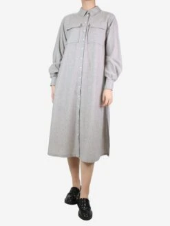 Grey Midi Flannel Shirt Dress