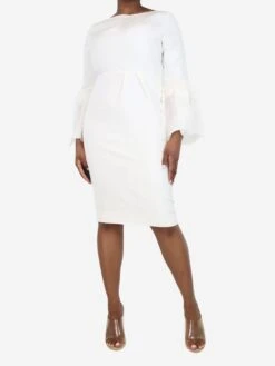 Cream Flare-sleeved Midi Dress - Size