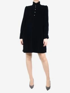 CLAUDIE PIERLOT Blue Victorian Collar Velvet Dress - Size UK 12