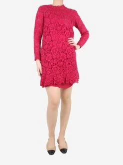 Valentino Magenta Floral Lace Ruffled Dress - Size UK 10 -The Dress Suite IMG 7919 b782cd99 33c3 4a89 8950 354bc1218b1a