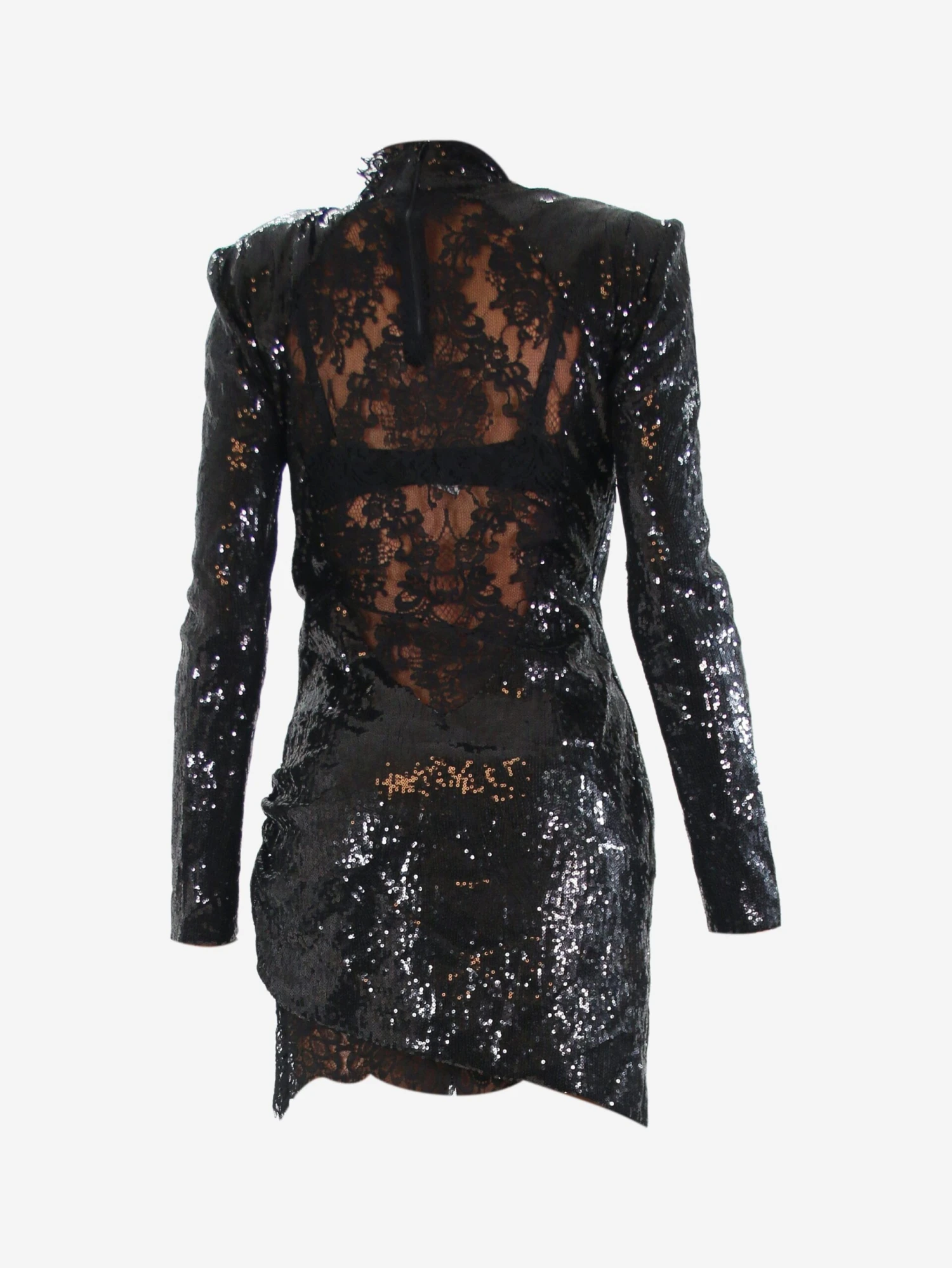 Black Sequin Lace-trimmed Dress - Size UK 10 7 Black Sequin Lace-trimmed Dress - Size UK 10 - Image 5