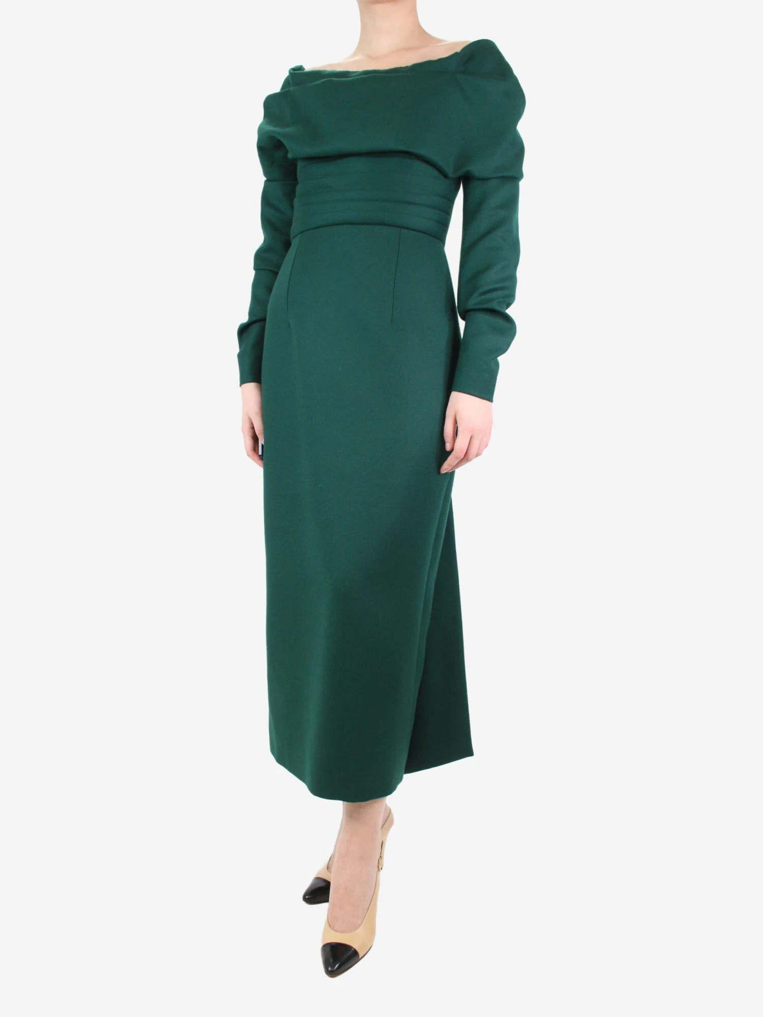 Dark Green Off-shoulder Dress - Size UK 8 5 Dark Green Off-shoulder Dress - Size UK 8 - Image 3